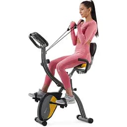 Велотренажер магнітний Hop-Sport HS-3010X Grix X-Bike з еспандерами сіро-жовтий - мініатюра 7