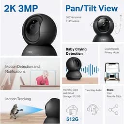IP-Камера Tapo C211 3MP N300 microSD motion detection чорна TP-Link teh0016039 - мініатюра 5
