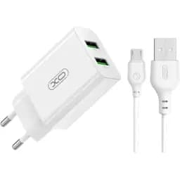Блок адаптер комплект XO L119 dual USB-A QC18W з кабелем Mirco usb Білий