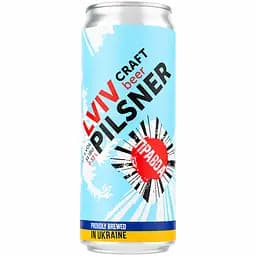 Пиво Правда Lviv Pilsner, світле, нефільтроване, 4,7%, з/б, 0,33 л (912532)