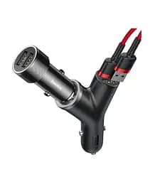 АЗУ Baseus Y type dual USB+cigarette lighter extended car charger 3.1 A CCALL-YX01 Black - мініатюра 4