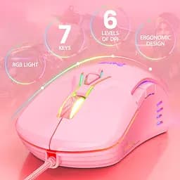 Комп'ютерна мишка Onikuma для ПК і ноутбука C15 Pro 6400 DPI дротова з RGB підсвіткою 7 кнопок Рожевий - мініатюра 2