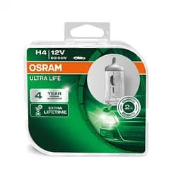 Комплект галогенових ламп OSRAM 64193ULT UltraLife H4 60/55W P43t 12V 10X2 HardDuopet - мініатюра 2