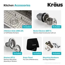 Подвійна кухонна мийка Kraus Premier KBU27, Нержавіюча сталь - мініатюра 11
