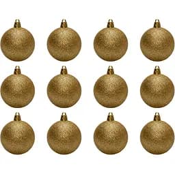 Набір ялинкових куль Linhai 12 шт D6 см золотистий гліттер пластик (892142)
