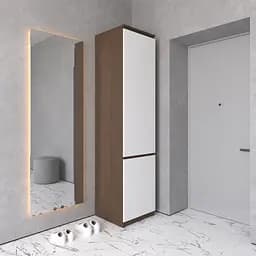 Шафа пенал Vays R-21 Венге Темний-Білий фасад, з полицями та штангою, без ручок, ЛДСП, 50×50×211 см - для одягу та взуття, в передпокій