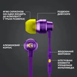 Навушники для геймерів Logitech G333 Gaming Earphones фіолетові (981-000936) - мініатюра 9