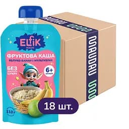 Уцінка. Фруктова каша Elfik Magic Яблуко-Банан-Мультизлак 1980 г (18 шт. x 110 г)