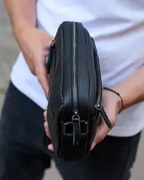 Сумка через плече месенджер чоловіча шкіряна чорна (АЕ34-6564) - мініатюра 3