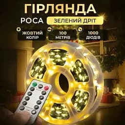 Гірлянда Роса нитка 1000 LED довжина 100 м з пультом від мережі зелена, жовтий GarlandoPro 1000L100MGY