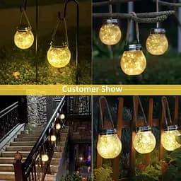 LED-світильник Нічник садовий скляний з сонячною батареєю 30LED Wharm White RGB - мініатюра 9