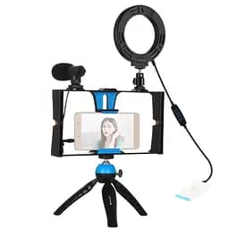 Комплект блогера Puluz PKT3025L 4в1 (кільцеве світло, кріплення, тримач для телефону, мікрофон)