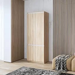 Шафа для одягу Vays, з полицями, в спальню, сучасна, з фасадами без ручок R-24 Дуб Сонома-Білі планки