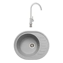 Гранітна мийка з краном овальної форми WIZ № 11 620х500 мм (Сіра)