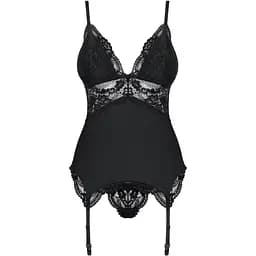 Сатиновый кружевной корсет Obsessive 810-COR-1 Babydoll & Thong L/XL, черный, корсет, танга