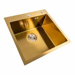 Кухонна мийка Platinum Handmade PVD золото 50x50/220 3,0/1,5 мм корзина та дозатор в комплекті, Нержавіюча сталь - мініатюра 2