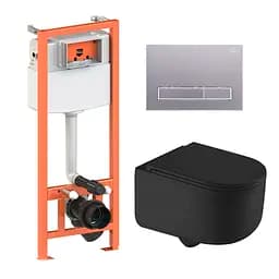 Подвесной унитаз Qtap Taurus Ultra Quiet + инсталляция Qtap Nest 4 в 1 (линейная клавиша Satin), Черный