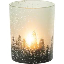 Свічник J-LINE новорічний скляний з ялинками висота 12 см (35264)