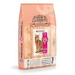 Сухий корм Home Food для дорослих котів Індичка та лосось CAT ADULT Здорова шкіра та блиск вовни 3 кг