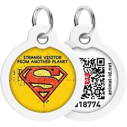 Адресник для собак и кошек Waudog Smart ID с QR паспортом, Супермен винтаж, M, диаметр 30 мм