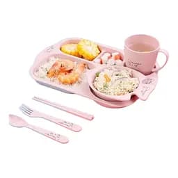 Набор детской посуды из биоразлагаемого волокна пшеничной соломы 6 предметов, розовый