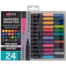 Набор маркеров Santi Brush Pen акварельные 24 цвета двусторонние (391000)