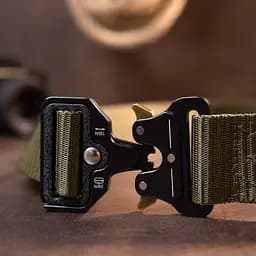 Текстильний ремінь із чорною пряжкою 20549 Vintage хакі 100 см - мініатюра 7