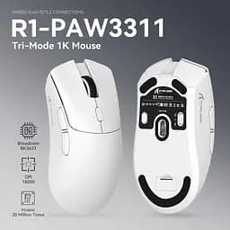 Ігрова ультралегка миша ATTACK SHARK R1 з сенсором PAW3311, Білий - мініатюра 6