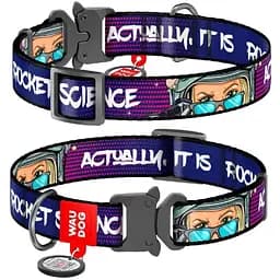 Нашийник для собак Waudog Nylon нейлоновий з QR-паспортом малюнок Космос. Ракетобудування Розмір S