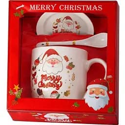 Чашка новогодняя Elisey 9150-005-2 Merry Christmas керамическая с ложкой и блюдцем 350 мл Белая