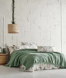 Летнее постельное белье с покрывалом-пике Mona yesil Saheser pbe0051384