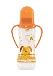 Пляшечка з латексною соскою та ручками Baby Team, 250 мл, помаранчевий (1311)