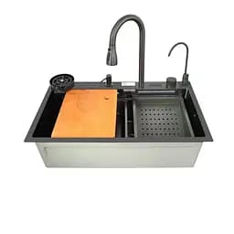 Кухонна мийка із вбудованим змішувачем Zerix ZH7546-SET-07 Decor Nano-Black ZX5683, Графит