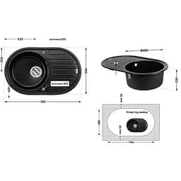 Кухонна мийка Lidz 780x500/200 BLM-14 чорний металік (LIDZBLM14780500200) - мініатюра 7