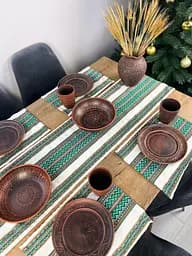 Лляна доріжка з українським орнаментом Рандеву 170х40 см 3 шт. Зелений