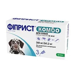 Капли на холку для собак KRKA Фиприст Комбо от 20 до 40 кг 3 пипетки от внешних паразитов