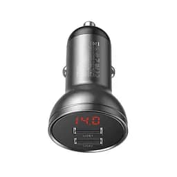 Автомобільний зарядний пристрій Baseus Digital Display Dual USB 4.8A Car Charger 24W Сірий