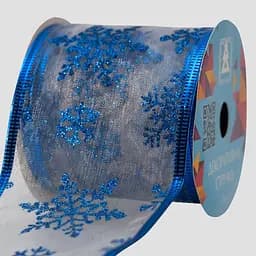 Декоративна стрічка Devilon органза в рулоні 6.3 см 3 м блакитна зі сніжинками (082543)
