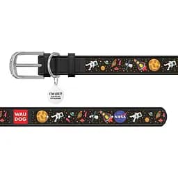 Нашийник для собак Waudog Design NASA, шкіряний, з QR паспортом, XS, 21-29х1,2 см, чорний - мініатюра 3