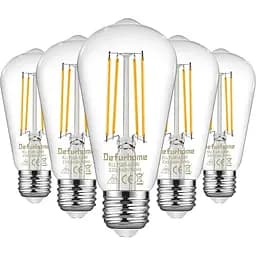 Defurhome ST58 E27 6W Светодиодные лампочки Edison 60W Equivalent, дневной белый 5000K, не затемненный, прозрачное стекло, базовая лампа