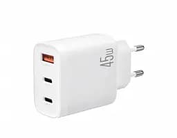 Мережевий зарядний пристрій XO L117 PD45W/QC18W (2 USB-C+1USB-A) з кабелем Type-C Білий - мініатюра 2