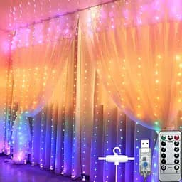 Штора світлодіодна гірлянда LED Star крапля роси Rainbow 3 х 3 м з пультом - мініатюра 3