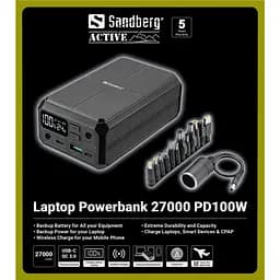 УМБ Sandberg 27000mAh Laptop DC12–24v 84W,100W PD, QC3.0, USB-A, 2xDC, 2xUSB-C, QI-10W, PowerThru - мініатюра 7
