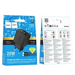 МЗП Hoco CS83A Excellent PD20W+QC3.0 charger with digital display set(C to iP)(EU) Black - мініатюра 2