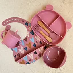 Набір Ведмедики BPR img_e6675 pink сердечка поїльник з трубочкою ПРЕМІУМ якість