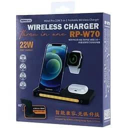 Бездротова зарядна станція для техніки Apple 3в1 15W REMAX RP-W70 з підсвіткою Чорний - мініатюра 4