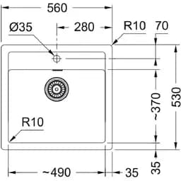 Кухонна мийка Franke Sirius тектонайт, прямокут., без крил, 560х530х200мм, чаша - 1, врізна, чорний - мініатюра 2