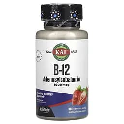 Вітамін B-12 аденозилкобаламін KAL Vitamin B-12 Adenosylcobalamin 1000 mcg, 90 мікро таблеток для підтримки нервової системи - Полуниця