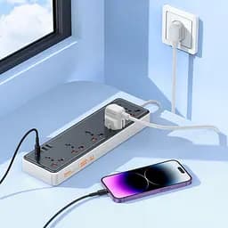 Мережевий зарядний пристрій подовжувач HOCO AC14A Rico 3 USB/Type-C 5 розеток 1,5m PD/QC, 3A/30W - мініатюра 3