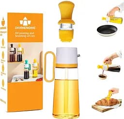 Диспенсер дозатор для масла уксуса соуса стеклянная бутылка с силиконовой щеткой 2в1 630 мл, Danmenqing Желтый 85063
